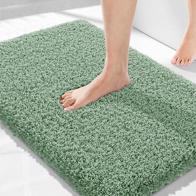 Yimobra Luxury Fluffy Bathroom Rugs, Super Elastic Soft Thick Plush Bath Mat, Non-Slip Water Absorbent, Easier to Dry, Sturdy Shaggy Microfiber Carpet for Bathtub, 32"x 20", Pure Light Green - ModernBath