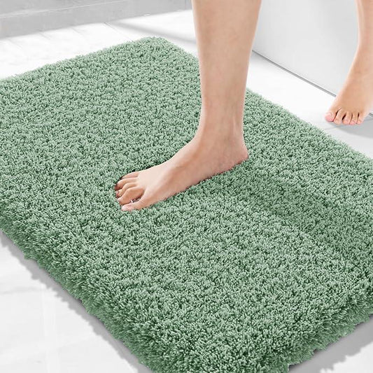 Yimobra Luxury Fluffy Bathroom Rugs, Super Elastic Soft Thick Plush Bath Mat, Non-Slip Water Absorbent, Easier to Dry, Sturdy Shaggy Microfiber Carpet for Bathtub, 32"x 20", Pure Light Green - ModernBath