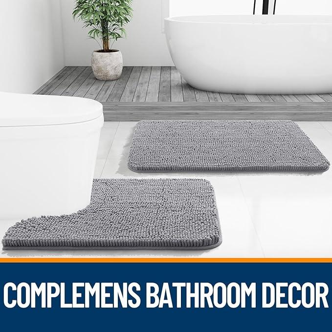 OLANLY Bathroom Rugs 47x32, Extra Soft Absorbent Chenille Bath Rugs, Rubber Backing Quick Dry, Machine Washable Bath Mats for Bathroom Floor, Tub and Shower, Home Decor Accessories, Grey - ModernBath