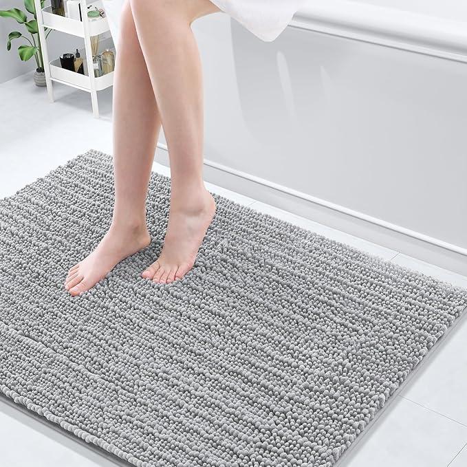 Arotive Luxury Chenille Bathroom Rug Mat, Extra Soft Thick Absorbent Shaggy Bath Rugs, Non-Slip Machine Wash Dry, Plush Bath Mats for Bathroom, Shower and Tub, 44x32, Light Grey - ModernBath