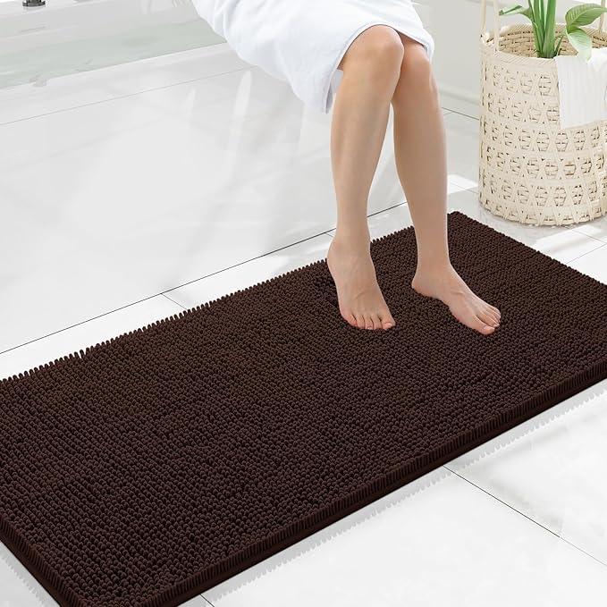 Smiry Luxury Chenille Bathroom Rugs 47x20, Extra Soft and Absorbent Shaggy Bath Mat, Machine Washable, Non-Slip Plush Carpet Runner for Tub, Shower, and Floor, Home Decor Accessories, Brown - ModernBath
