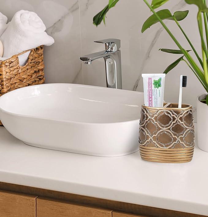 Zahari Home 4pc Spindle Stylish Bathroom Accessories Set Bathroom Soap Dispenser, Tumbler, Tooth Brush Holder and Soap Dish Modern Classic Luxury Contemporary Decor Unique Design Modern Bath Set - ModernBath