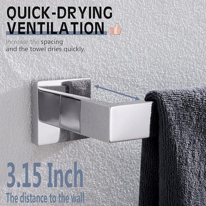 KOKOSIRI 16-Inch Single Towel Bar, Bathroom Kitchen Towel Holder, Wall Mounted SUS304 Stainless Steel Towel Rack, Polished Chrome, B4003CH-L16 - ModernBath