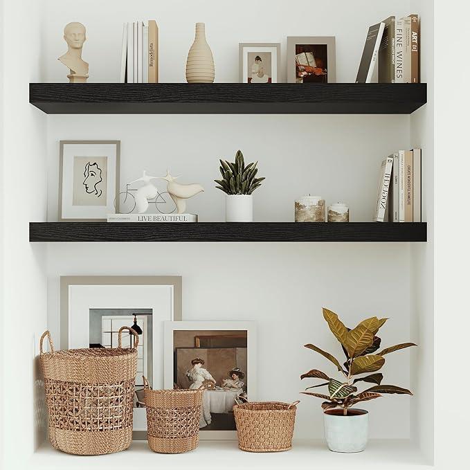 Black Floating Shelves for Wall 10 inch Deep, 36” x 10.3” x 1.8”, Large Wall Shelves for Bedroom, Bathroom, Living Room, Kitchen, Office, Modern Shelf Home Decor with Invisible Bracket - ModernBath