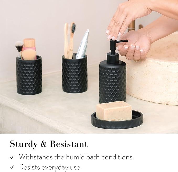 ZCCZ Bathroom Accessories Set 5 Pcs - Soap Dispenser, Toilet Brush, Toothbrush Holder, Tumbler, Soap Dish - Vintage Decor for Countertop Vanity Organizer, Black Bathroom Accessory Collection - ModernBath