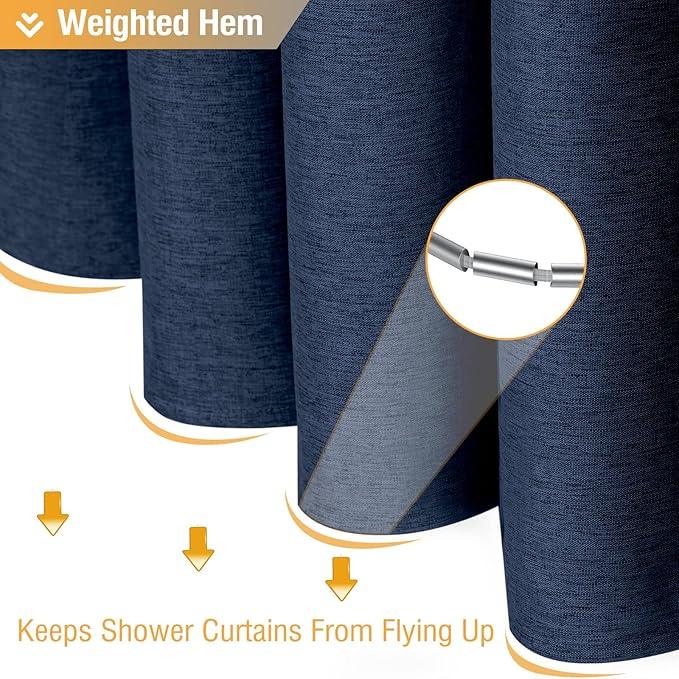 BTTN Navy Blue Shower Curtain - Linen Textured Heavy Duty Waterproof Cloth Shower Curtain Set with 12 Plastic Hooks, Hotel Spa Luxury Simple Decorative Thick Fabric Shower Curtain for Bathroom, 72x72 - ModernBath