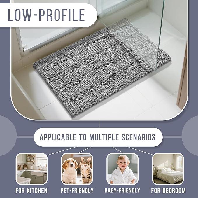 Yimobra Bathroom Rug Mat 44 x 24, Non Slip and Super Absorbent Bath Mat,Machine Washable Quick Dry,Ultra Plush Chenille Shower Rugs for Bathroom Floor Sink Tub and Shower Outside,Gray - ModernBath