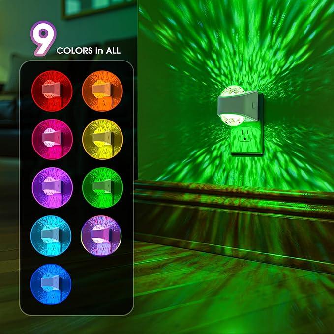 Night Lights Plug into Wall, Star Projector for Bedroom, Night Light Projector for Kids, 9-Color RGB Galaxy Nightlight with Dusk to Dawn Sensor for Bathroom, Home Gaming Room Decor Gifts，2 Pack - ModernBath