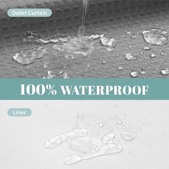 eachope Grey No Hook Waffle Weave Shower Curtain with snap-in Liner Replacement, 230GSM Waterproof Fabric Hotel Shower Curtain Set for Bathroom, Through Mesh Top Window,71Wx77H - ModernBath