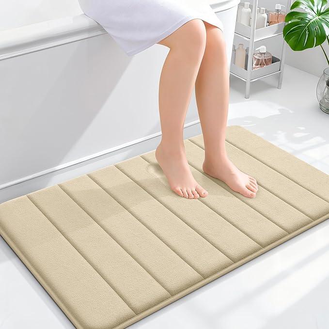 OLANLY Memory Foam Bath Mat 36x24, Super Soft Absorbent Bathroom Rugs, Quick Dry, Machine Washable Shower Floor Rugs, Bathmat Carpet, Bathroom Home Decor Accessories, Beige - ModernBath