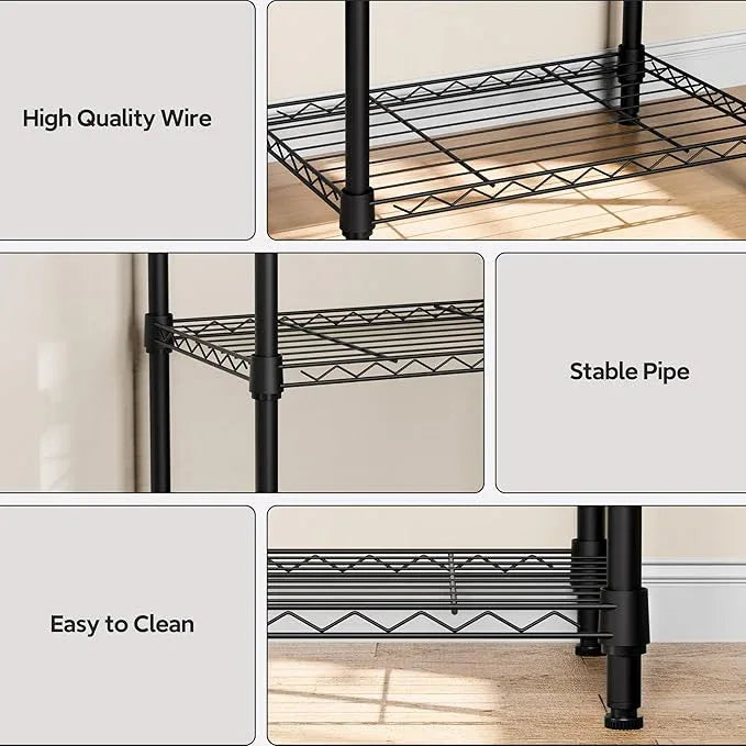 4 Tiers Shelf Metal Storage Shelves Wire Rack Closet Organizers with Wheel for Garage Kitchen Bathroom Laundry Black 11.8" D x 17.7" W x 41.9" H - ModernBath