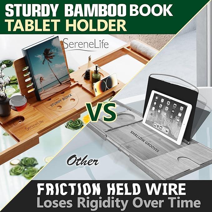 SereneLife Premium Bathtub Tray Caddy with Gift Box and Bow Set, Expandable Bath Tray, Unique House Warming Gifts for Mom, Women, Wedding, Anniversary, Bridal Shower, Fit for All Tub - Classic - ModernBath