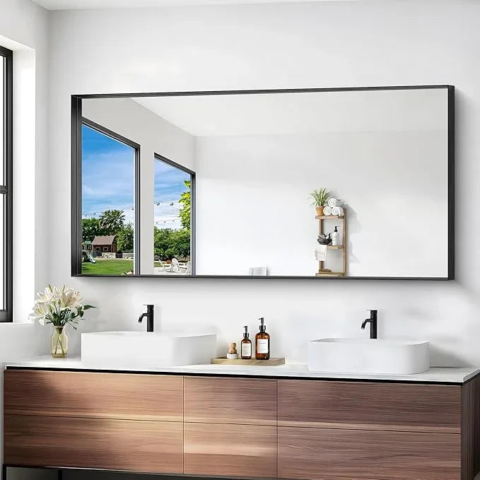 Black Bathroom Mirror, 30x60 Inch Rectangular Deep Frame Mirror, Large Wall Mounted Bathroom Vanity Mirror Over Sink for Bedroom,Restroom, Living Room, Hangs Vertically or Horizontally - ModernBath