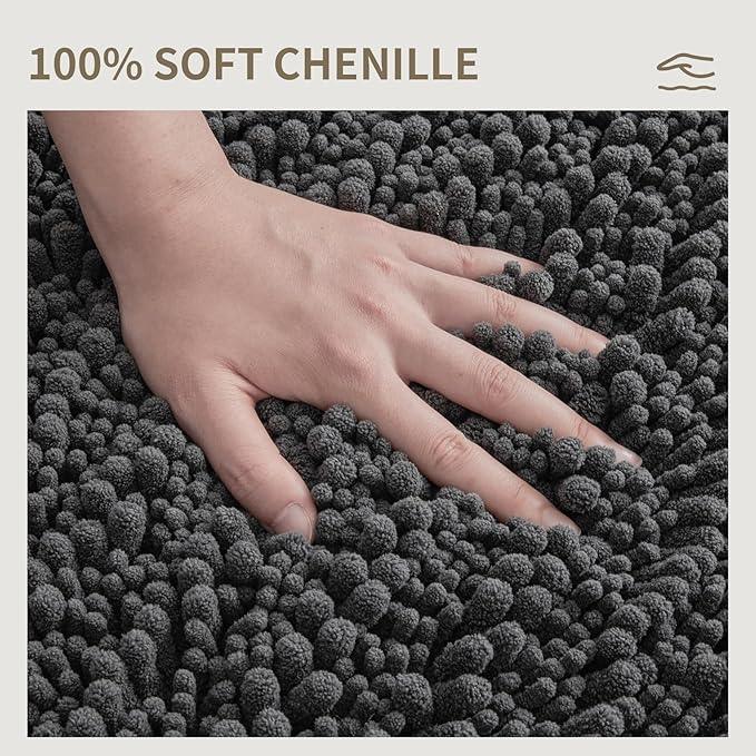 Ruggnovea Chenille Bathroom Rugs Non Slip Washable, Extra Thick Soft Absorbent Chenille Bath Mat, Non-Slip Barrier Backing, Quick Dry Machine Washable Bath Mats Tub, Shower,Floor/Sink,24x17,Darkgrey - ModernBath