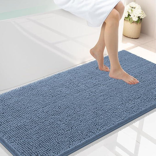 Smiry Luxury Chenille Bathroom Rugs 47x24, Extra Soft and Absorbent Shaggy Bath Mat, Machine Washable, Non-Slip Plush Carpet Runner for Tub, Shower, and Floor, Home Decor Accessories, Grayish Blue - ModernBath