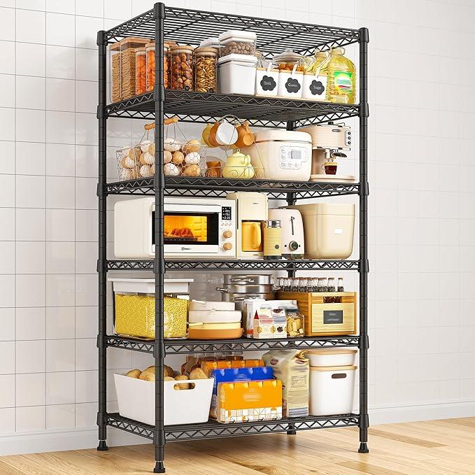 REIBII 6 Tier Shelf Metal Shelving 70"H Storage Shelves Sturdy Wire Rack Shelf Units Adjustable Detachable Storage Shelving Unit for Kitchen Laundry Pantry Garage Commercial 71"H x 21.65"W x 11.8"D - ModernBath