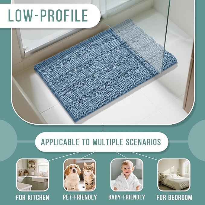 Yimobra Bathroom Rug Mat 32 x 20, Non Slip and Super Absorbent Bath Mat,Machine Washable Quick Dry,Ultra Plush Chenille Shower Rugs for Bathroom Floor Sink Tub and Shower Outside,Denim Blue - ModernBath