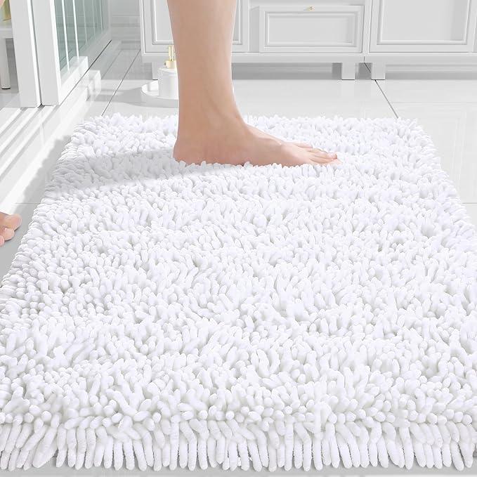 Yimobra Chenille Bathroom Rugs Non Slip, Extra Thick Soft Absorbent Bath Rug, Machine Washable Quick Dry Bath Mat for Bathroom Floor, Tub and Shower, Home Decor Accessories, 24x17, White - ModernBath