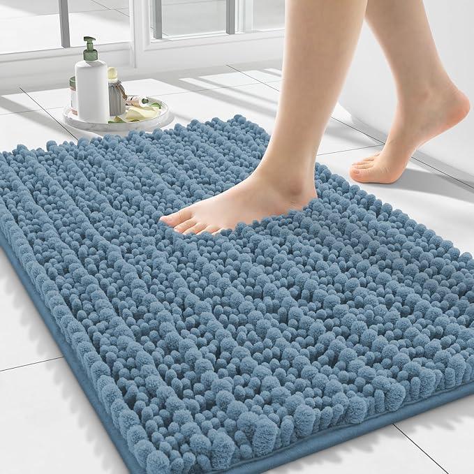 Smiry Bathroom Rugs Mat 24x16, Extra Soft Absorbent Chenille Bath Rugs, Non Slip Rubber Backing Machine Washable Quick Dry Bath Mats for Bathroom Floor, Tub, Shower, Home Accessories, Grayish Blue - ModernBath