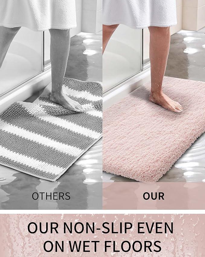 Ruggnovea Bathroom Rugs Non Slip Washable 36x24, Ultra Soft Thick Shaggy Absorbent Bath Mats, High Density Foam Latex Non Slip Backing Bath Rugs, Microfiber Bath Mats for Bathroom Floor&Sink,Pink - ModernBath