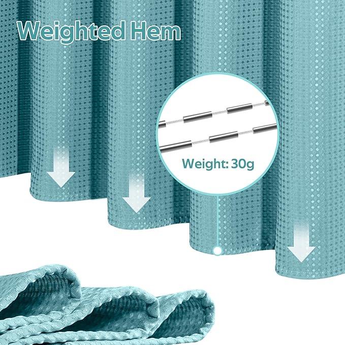 Vipfree 3 in 1 Shower Curtain Set, Waffle Shower Curtain and Liner Set with 12 Double Sided Shower Curtain Hooks, 258GSM Luxury Weighted Cloth Shower Curtains for Bathroom, 72 W x 72 H, Teal - ModernBath