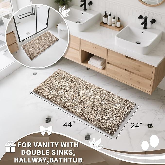 Yimobra Long Bathroom Rug Non Slip 44x24 Inch, Extra Thick Soft Absorbent Chenille Bath Mat, Machine Washable Quick Dry Bath Rugs for Bathroom Floor, Tub and Shower, Home Decor Accessories, Camel - ModernBath
