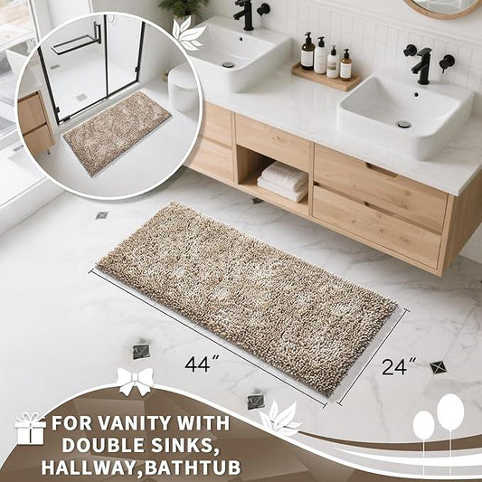 Yimobra Long Bathroom Rug Non Slip 44x24 Inch, Extra Thick Soft Absorbent Chenille Bath Mat, Machine Washable Quick Dry Bath Rugs for Bathroom Floor, Tub and Shower, Home Decor Accessories, Camel - ModernBath