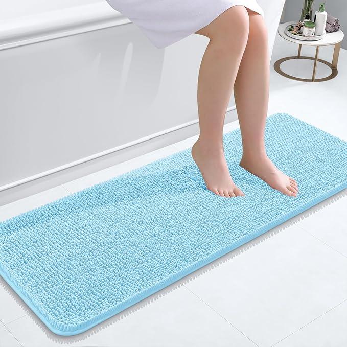 OLANLY Bathroom Rugs 47x17, Extra Soft Absorbent Chenille Bath Rugs, Rubber Backing Quick Dry, Machine Washable Bath Mats for Bathroom Floor, Tub and Shower, Home Decor Accessories, Sky Blue - ModernBath