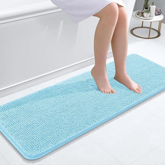 OLANLY Bathroom Rugs 47x17, Extra Soft Absorbent Chenille Bath Rugs, Rubber Backing Quick Dry, Machine Washable Bath Mats for Bathroom Floor, Tub and Shower, Home Decor Accessories, Sky Blue - ModernBath