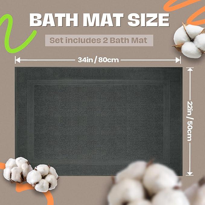 Infinitee Xclusives Premium Cotton Grey Bath Mats –Pack of 2, (34x22 Inches) [Not a Bathroom Rug] Ultra Soft and Super Absorbent Floor Mat, Machine Washable (Shadow Grey, Towel Bath Mats) - ModernBath