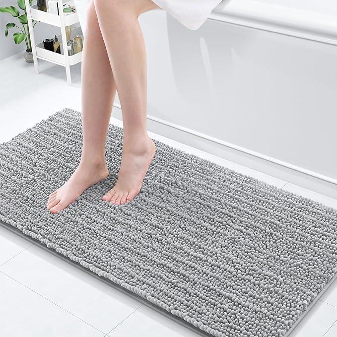 Arotive Luxury Chenille Bathroom Rug Mat, Extra Soft Thick Absorbent Shaggy Bath Rugs, Non-Slip Machine Wash Dry, Plush Bath Mats for Bathroom, Shower and Tub, 60x20, Light Grey - ModernBath