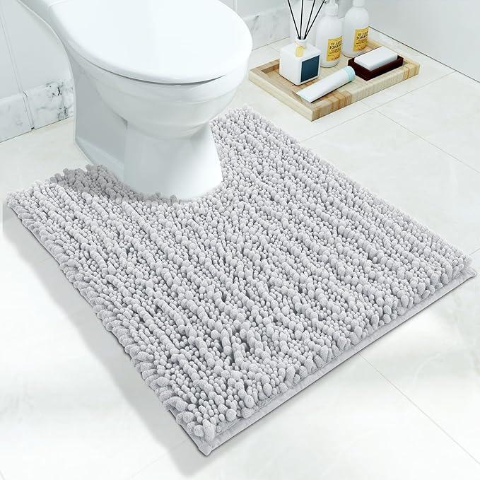 Yimobra Toilet Rug U Shaped Washable 24x20 Inch - Ultra Soft Absorbent Chenille Bath Rugs for Toilet, Quick Dry & Machine Washable, Non Slip Contour Bathroom Mat, Silver - ModernBath