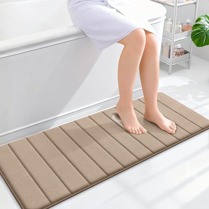 OLANLY Memory Foam Long Bathroom Rugs Runner 47x17, Super Soft Absorbent Bath Mat, Quick Dry, Machine Washable Shower Floor Rugs, Bathmat Carpet, Bathroom Home Decor Accessories, Tan - ModernBath