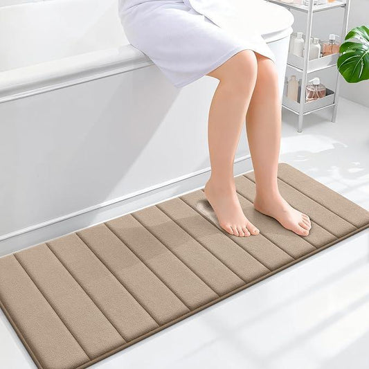 OLANLY Memory Foam Long Bathroom Rugs Runner 47x17, Super Soft Absorbent Bath Mat, Quick Dry, Machine Washable Shower Floor Rugs, Bathmat Carpet, Bathroom Home Decor Accessories, Tan - ModernBath