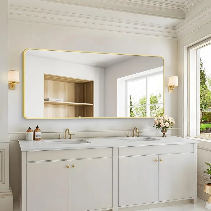 CIVENO 30"x60" Gold Bathroom Mirror, Large Rectangle Mirror, Rectangular Wall Mirror, Rounded Corner Vanity Mirror with Aluminum Metal Frame for Bathroom Bedroom Living Room - ModernBath