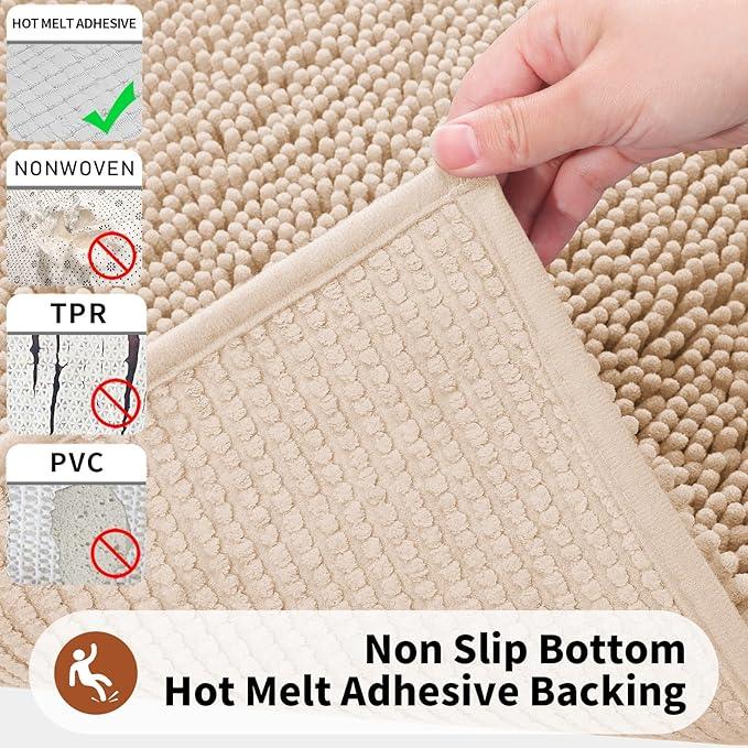 Yimobra Toilet Rugs U Shaped Washable - 24"x20" Non Slip Plush Contour Bath Rugs for Toilet - Super Soft Absorbent Quick Dry Toilet Mats for Bathroom,Beige - ModernBath
