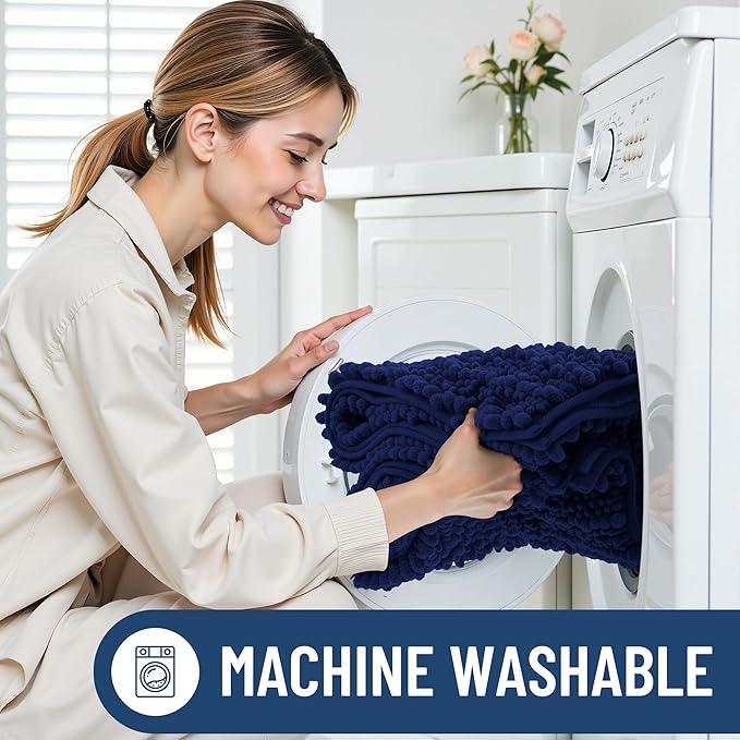 Smiry Bathroom Toilet Rugs U Shaped 24x20, Extra Soft Absorbent Non Slip Rubber Backing Chenille Contour Bath Rugs for Toilet, Machine Washable Contoured Bath Mats, Navy Blue - ModernBath