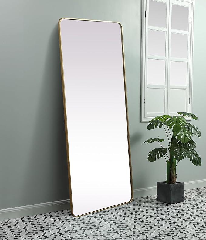 ARS Concepts Aura, Soft Corner Metal Rectangle Mirror 32X72 Inch in, Modern, Brass - ModernBath