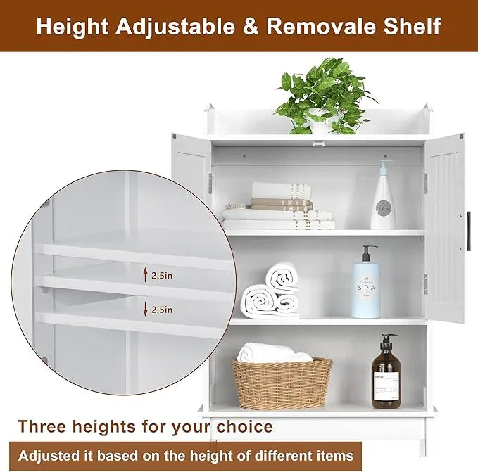 VEIKOU Over The Toilet Storage Cabinet, Bathroom Cabinet, Freestanding Over The Toilet Storage/Adjustable Shelf Rack, White - ModernBath