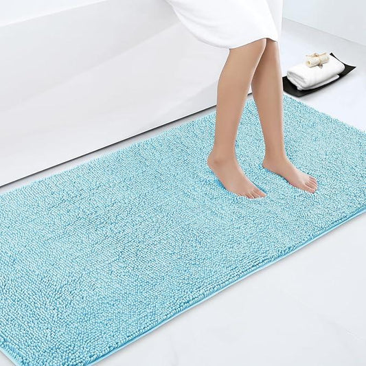 Smiry Luxury Chenille Bathroom Rugs 70x24, Extra Soft and Absorbent Shaggy Bath Mat, Machine Washable, Non-Slip Plush Carpet Runner for Tub, Shower, and Floor, Home Decor Accessories, Sky Blue - ModernBath