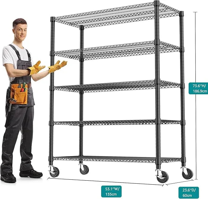 5 Tiers Shelf 3300 lbs Steel Storage Shelving Utility Shelving Unit Steel Organizer Wire Rack for Home,Kitchen,Office,Garage Black 23.6" D x 53.1" W x 73.6" H - ModernBath