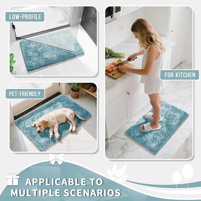 Yimobra Long Bathroom Rugs Runner 60x24 Inch, Extra Thick Soft Absorbent Chenille Bath Mat, Non Slip Machine Washable, Quick Dry Bath Rugs for Bathroom Floor, Tub and Shower, Greyish Blue - ModernBath