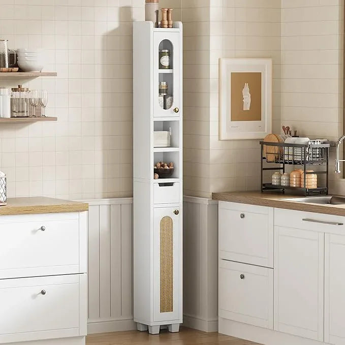 LIKIMIO 69" H Tall Bathroom Storage Cabinet with 2 Doors & 1 Drawer, Narrow Adjustable Shelves & Pull-Out Tissue Holder, Slim Freestanding Cabinet for Small Spaces, Kitchen, Entryway, White - ModernBath