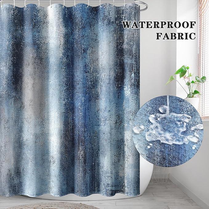 Culudea Blue Grey Gray Painting Shower Curtain Set, Contemporary Abstract Modern Oil Art Bathroom Window Waffle Cloth Waterproof Shower Curtains for Bathroom Decor - ModernBath