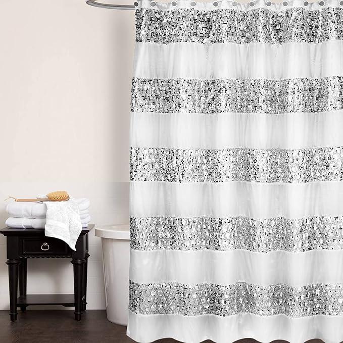 Zahari Home Sinatra Bathroom Shower Curtain Set - 13pc Classic White Shower Curtain & Hooks - Unique Design - ModernBath