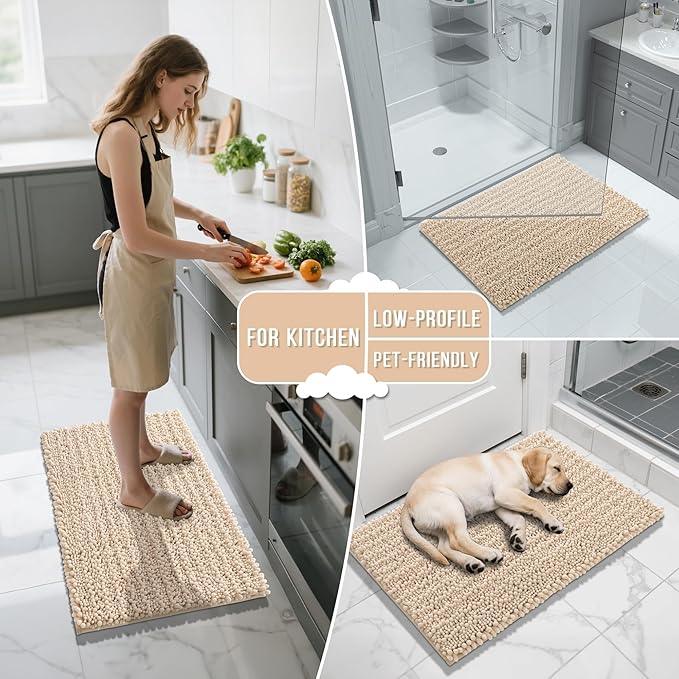 Yimobra Bathroom Runner Rug 60x24 Inch - Extra Long Non Slip Chenille Bath Mat, Soft & Absorbent, Machine Washable Shaggy Hallway Carpet for Vanity Tub Shower, Light Brown Home Decor Accessories - ModernBath
