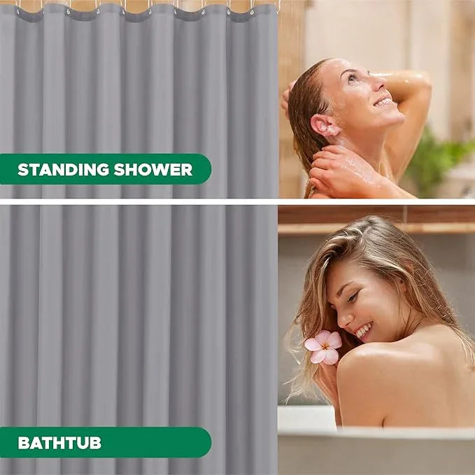 Biscaynebay Fabric Narrow Stall Shower Liners 36" Width by 72" Length, Silver Grey Water Resistant Bathroom Curtains, Rust Resistant Grommets (6 Holes) Weighted Bottom Machine Washable - ModernBath