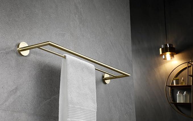 Double Towel Bar, Towel Racks for Bathroom, Double Rails Towel Holder 26 Inch, Brass Towel Shelf Wall Mounted, Double Towel Bar Brushed Gold, 077080-BG Leo Series - ModernBath