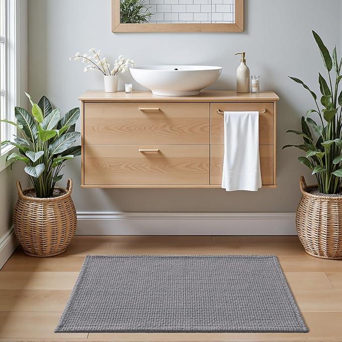 DEXI Bathroom Rugs 20x32, Non Slip Washable Bath Mat, Absorbent Chenille Bathmat, Ultra Soft Thick Carpet for Tub Shower Floor, Grey - ModernBath