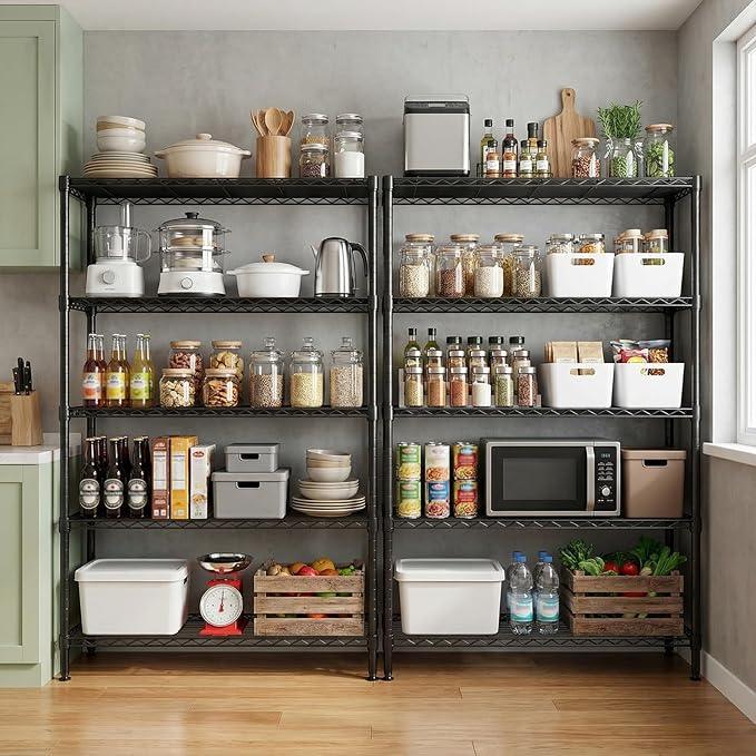 5 Tiers Shelf Metal Storage Shelves Standing 1750 LBs Household Shelf Organizer for Kitchen Pantry Closet Garage Basement Utility Room, Black15.7 D x 45.3" W x 70.4" H - ModernBath